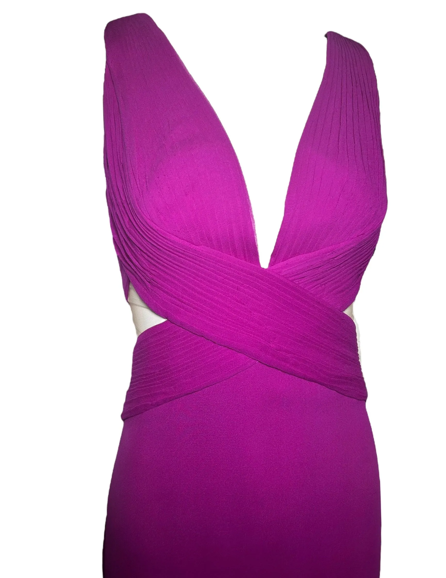 Lorena Sarbu Fall 2014 Magenta Mesh Cut Silk Red Carpet Gown