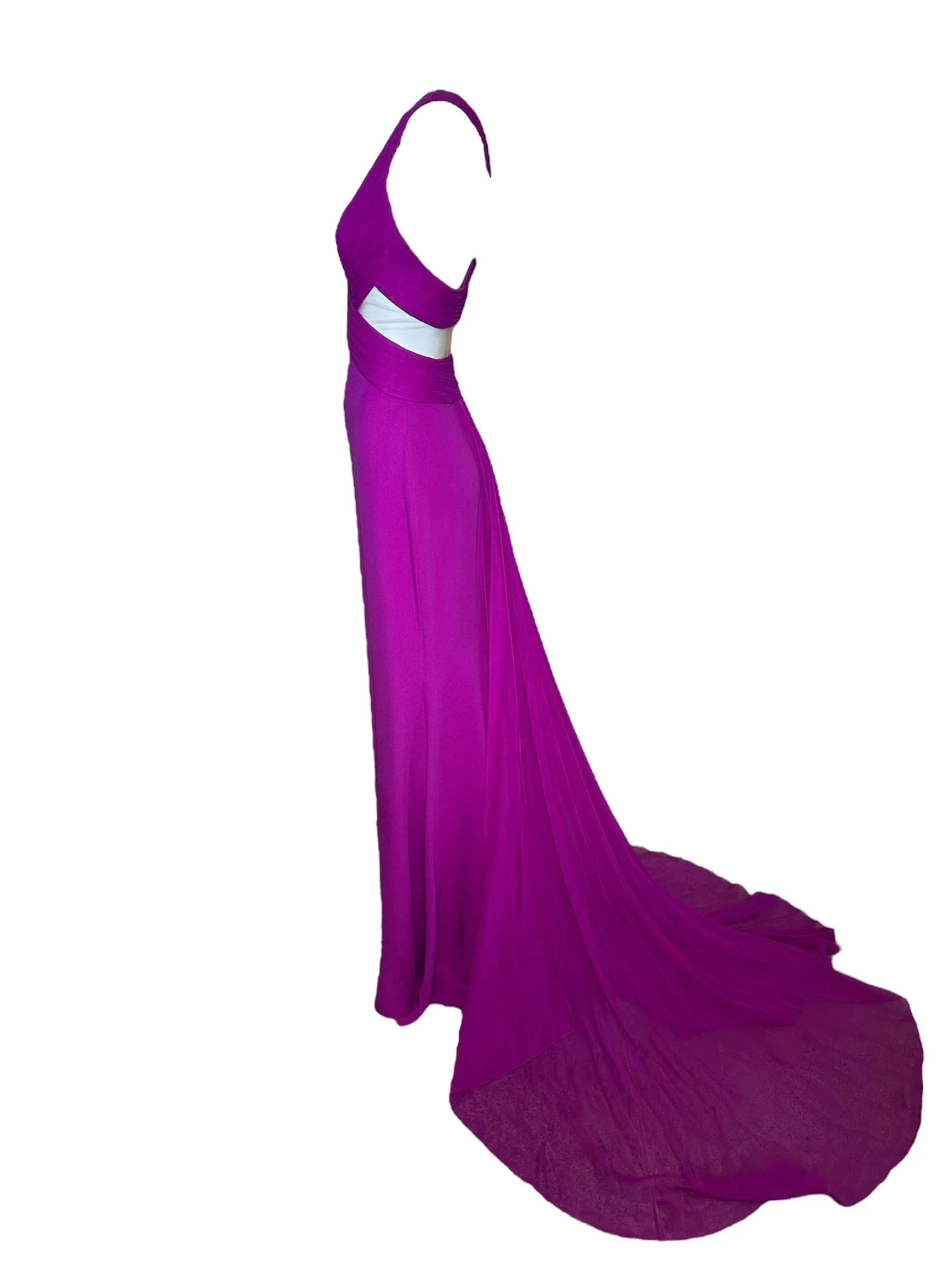 Lorena Sarbu Fall 2014 Magenta Mesh Cut Silk Red Carpet Gown