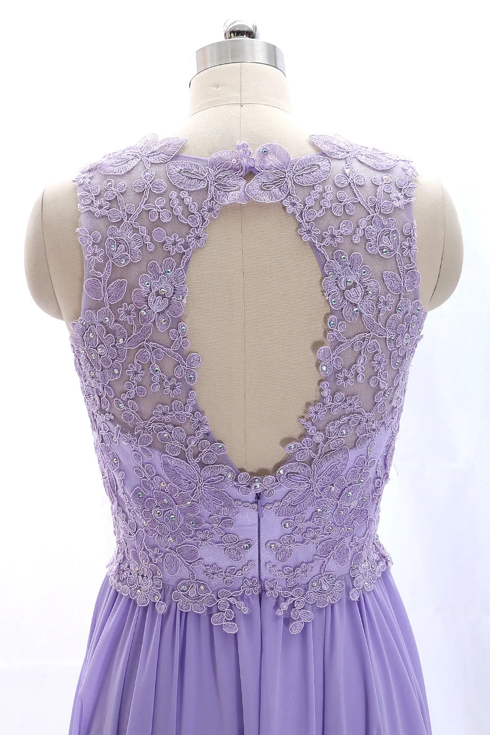 MACloth Straps O Neck Lace Chiffon Vintage Prom Dress Party Formal Gown