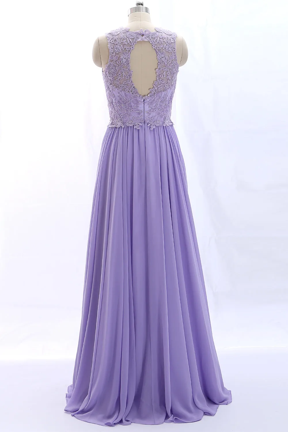 MACloth Straps O Neck Lace Chiffon Vintage Prom Dress Party Formal Gown