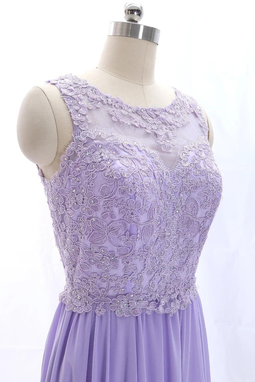 MACloth Straps O Neck Lace Chiffon Vintage Prom Dress Party Formal Gown