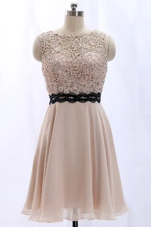 MACloth Straps O Neck Lace Chiffon Vintage Wedding Party Dress Cocktail Formal Dress