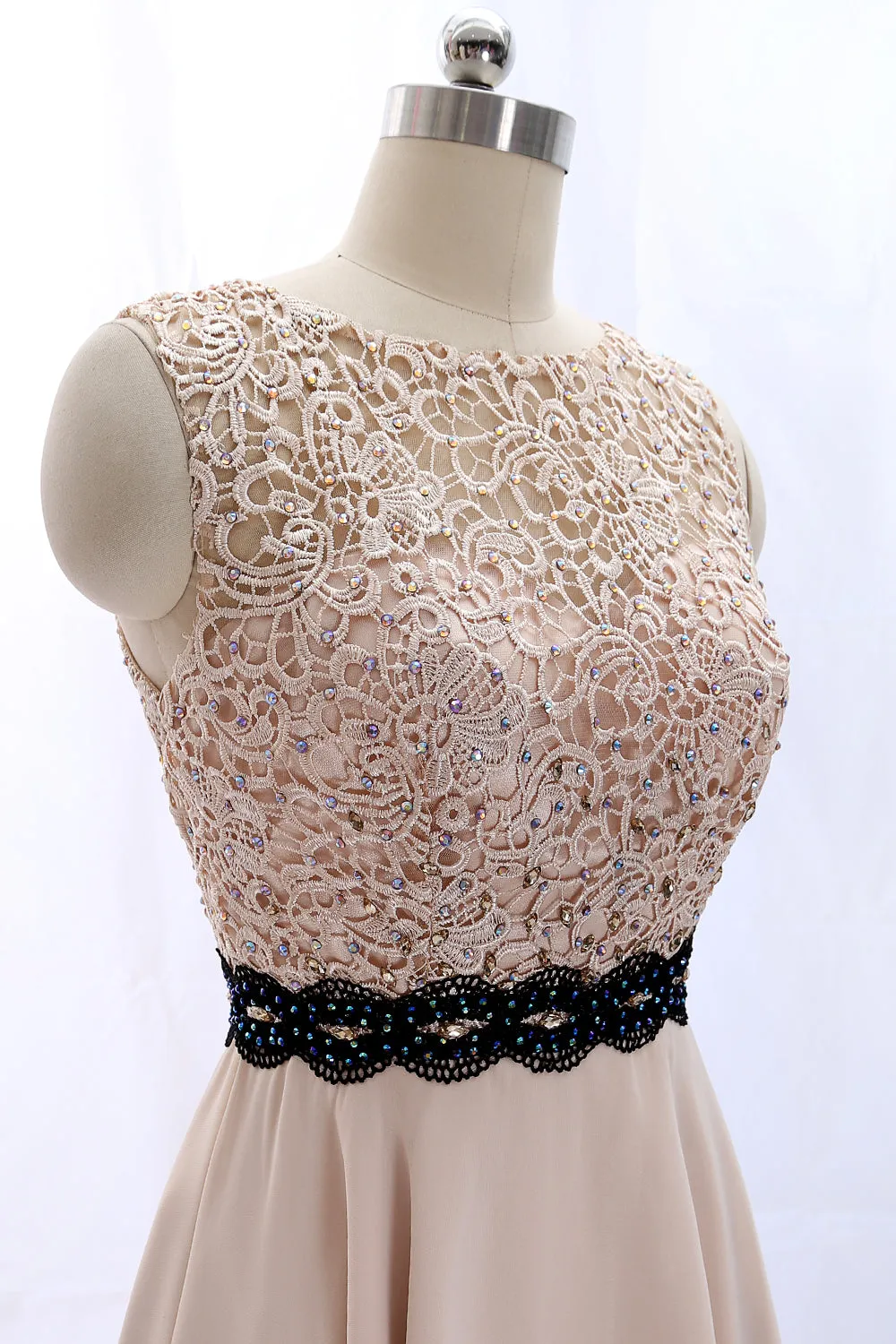 MACloth Straps O Neck Lace Chiffon Vintage Wedding Party Dress Cocktail Formal Dress