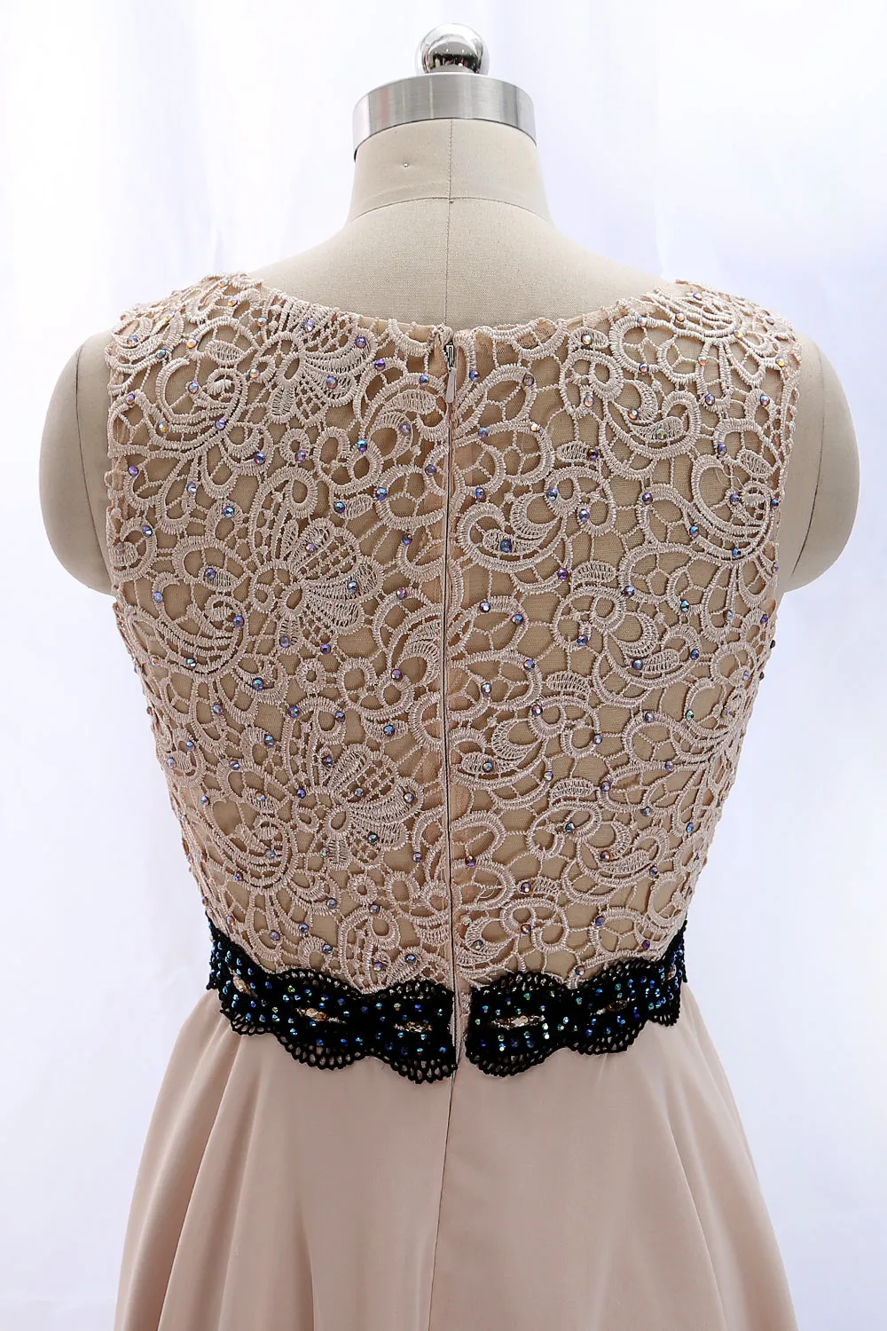 MACloth Straps O Neck Lace Chiffon Vintage Wedding Party Dress Cocktail Formal Dress
