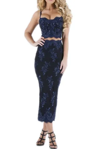 MACloth Two Piece Lace Tea Length Dress Vintage