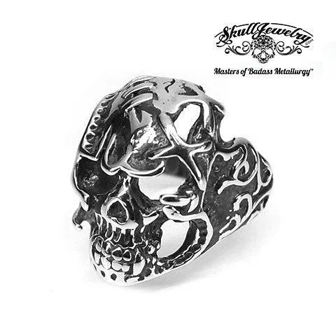 'Magic Carpet Ride' Decorated Stainless Skull Ring - (4022)