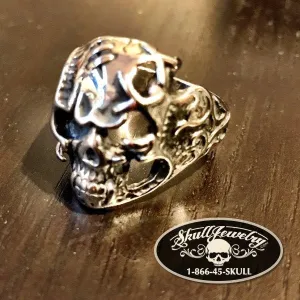 'Magic Carpet Ride' Decorated Stainless Skull Ring - (4022)