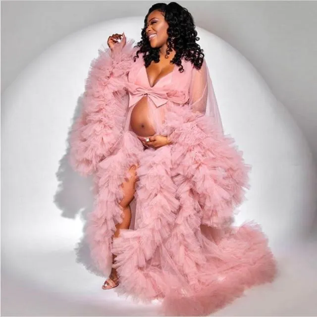 Maternity Ruffled Kimono Robe For Photo Shoot