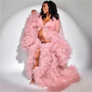 Maternity Ruffled Kimono Robe For Photo Shoot