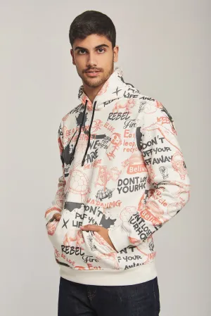 Men Sweat Shirt Printed Hoody Off white