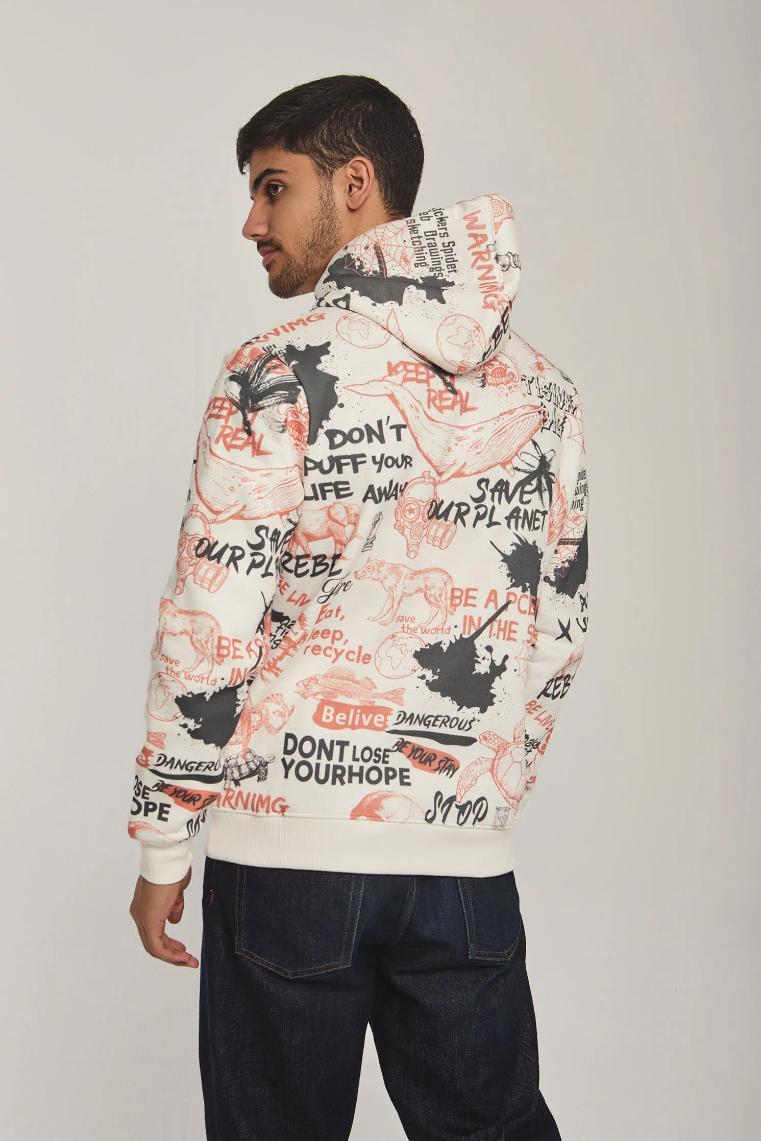 Men Sweat Shirt Printed Hoody Off white