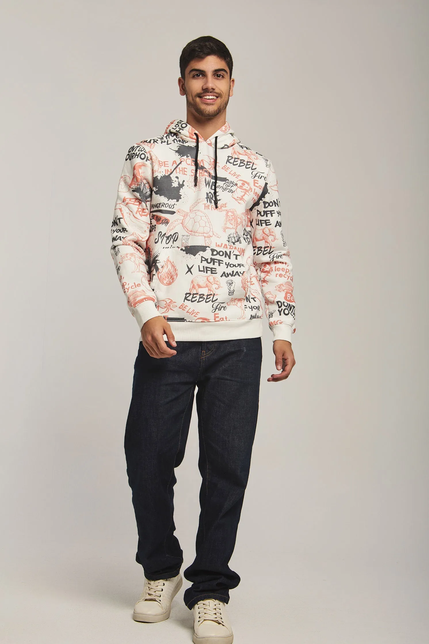 Men Sweat Shirt Printed Hoody Off white