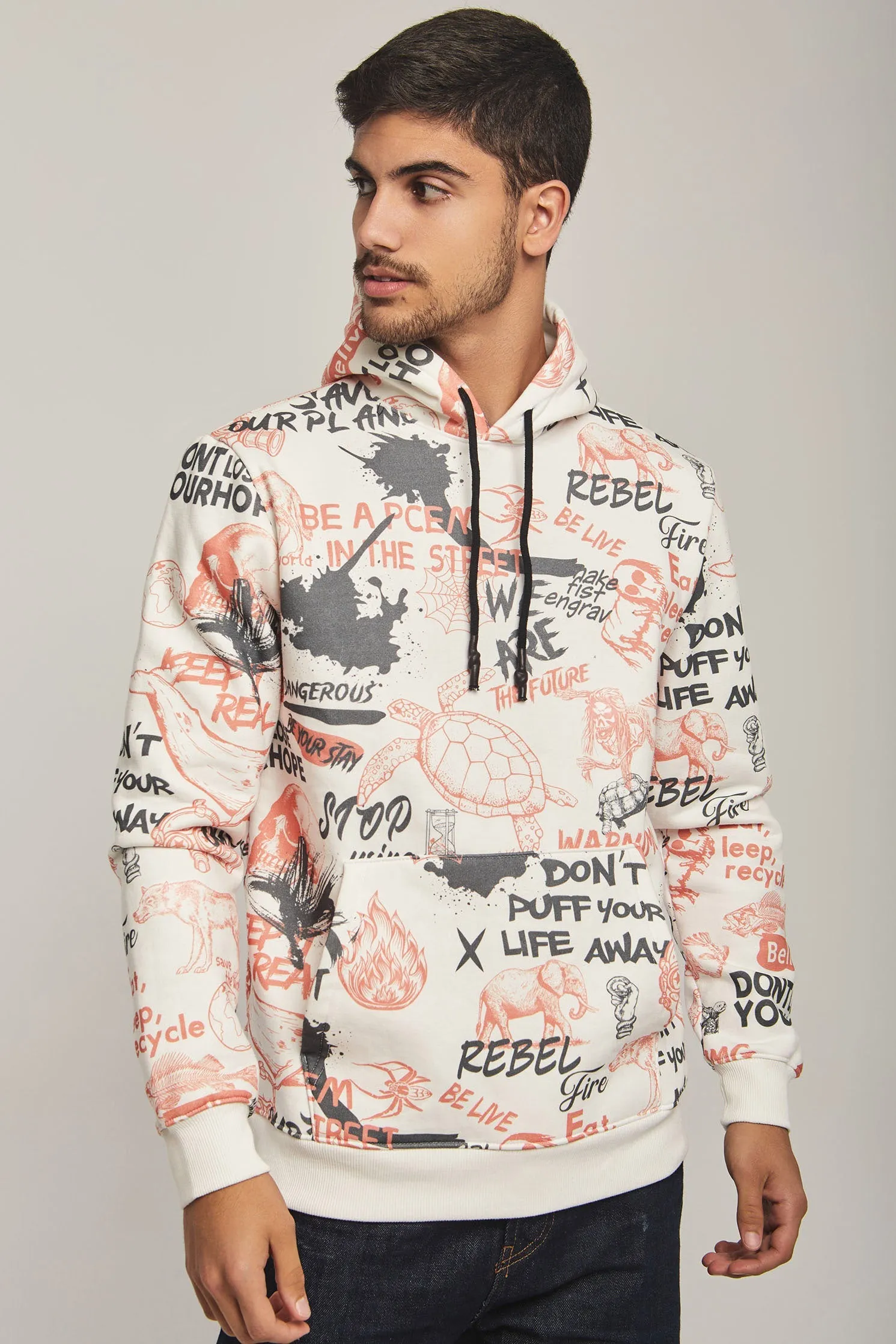 Men Sweat Shirt Printed Hoody Off white