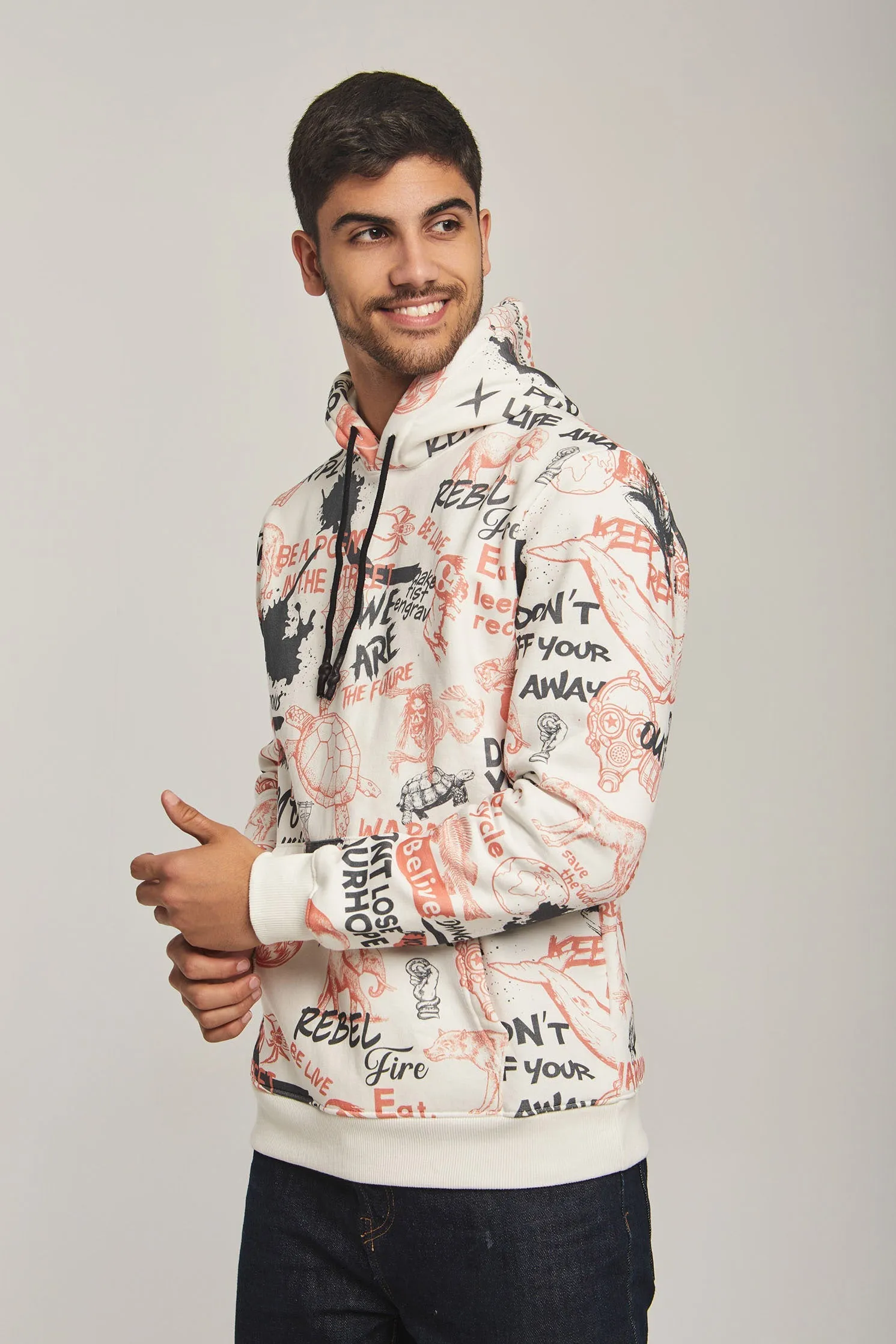 Men Sweat Shirt Printed Hoody Off white