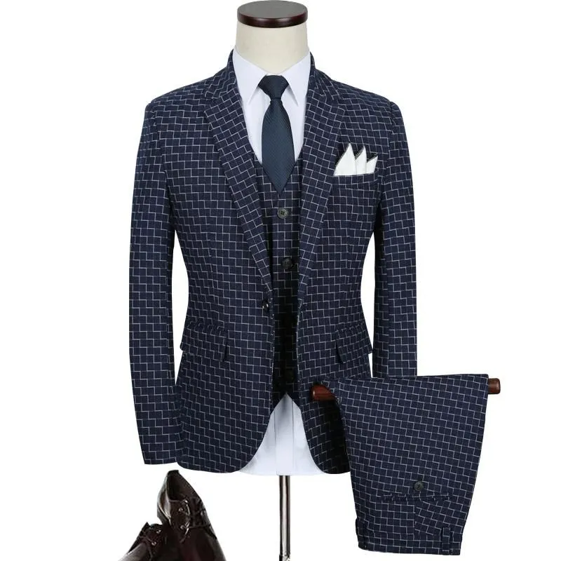 Men's 3pc Plaid Fashion Suit Up To 5XL
