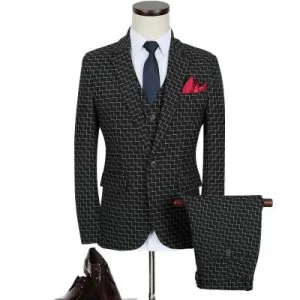 Men's 3pc Plaid Fashion Suit Up To 5XL