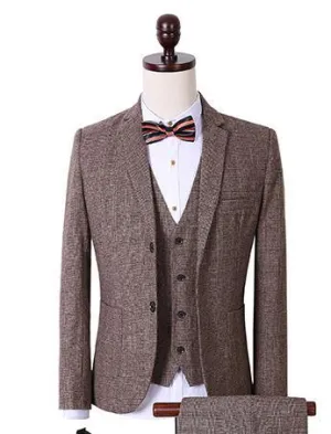 Men's Fashion Brown 3 Piece Suit Up To 3XL