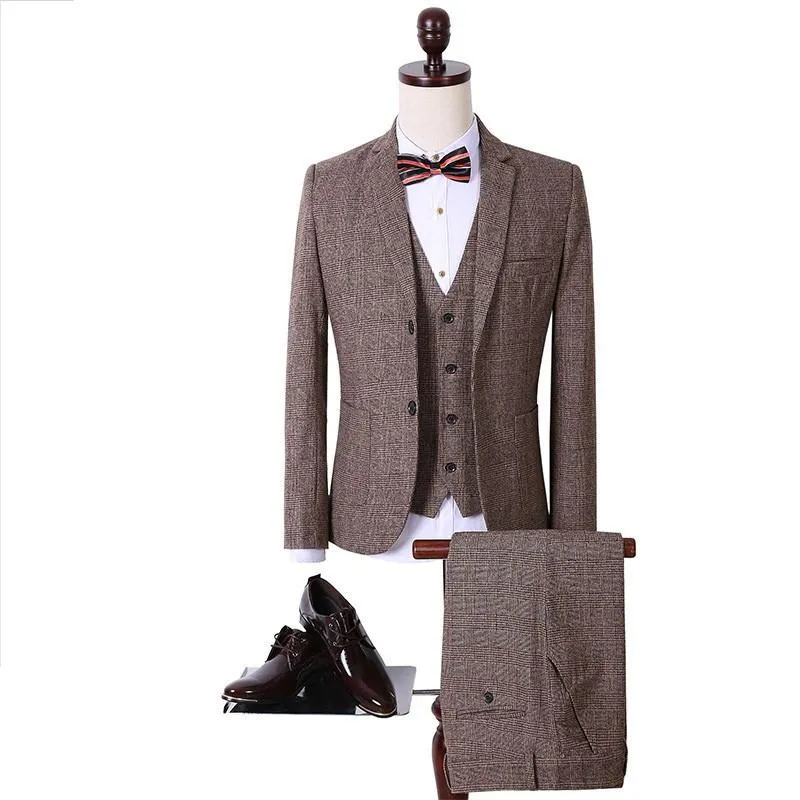 Men's Fashion Brown 3 Piece Suit Up To 3XL