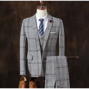 Men's Fashion Light Grey/White 3 Piece Suit Up To 3XL