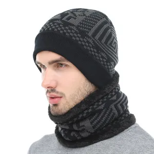 Men's Fashion Winter Knitted Beanie With Collar Scarf - Black,Gray,Navy
