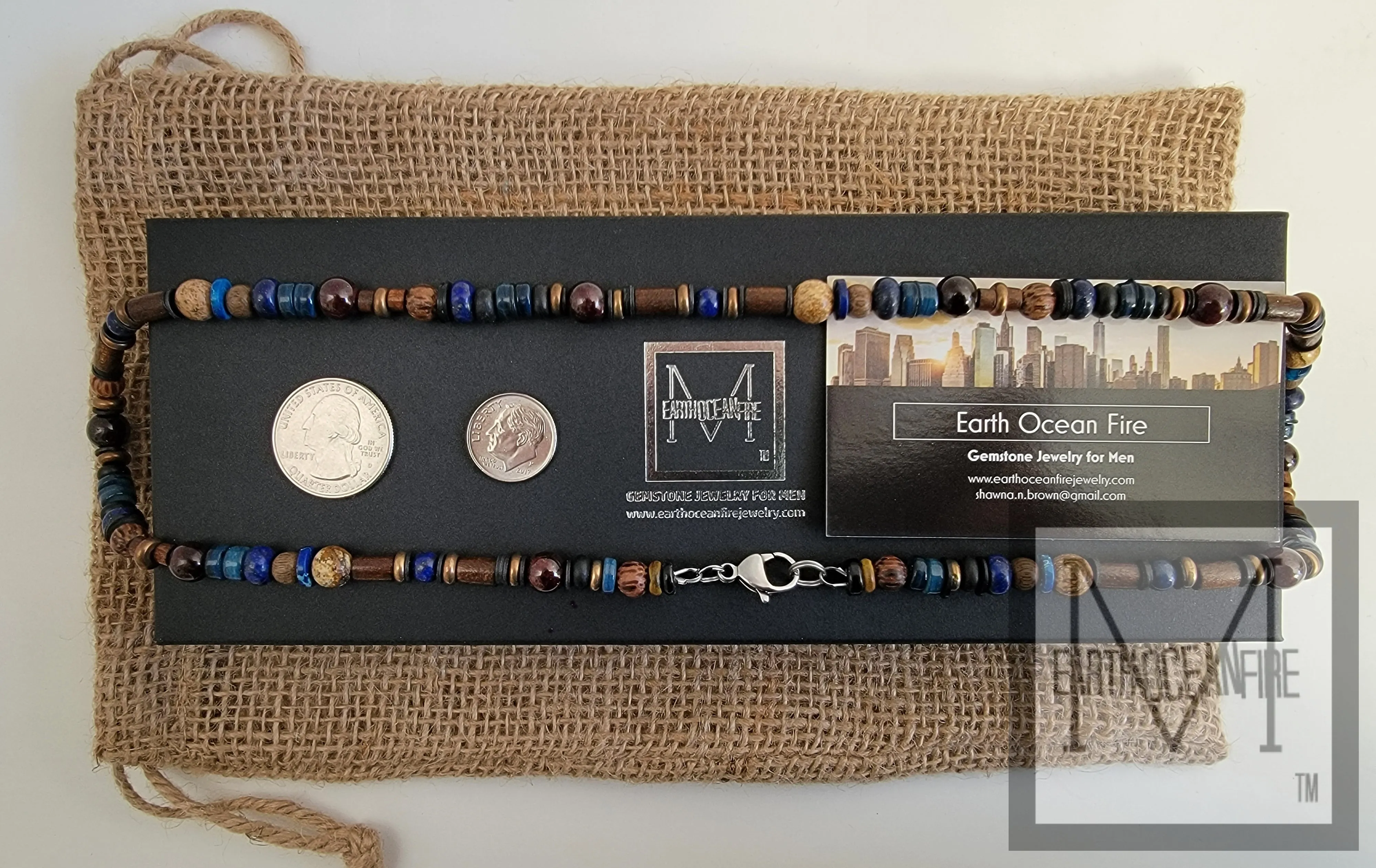 Men's Garnet Lapis Blues on the Sand Necklace