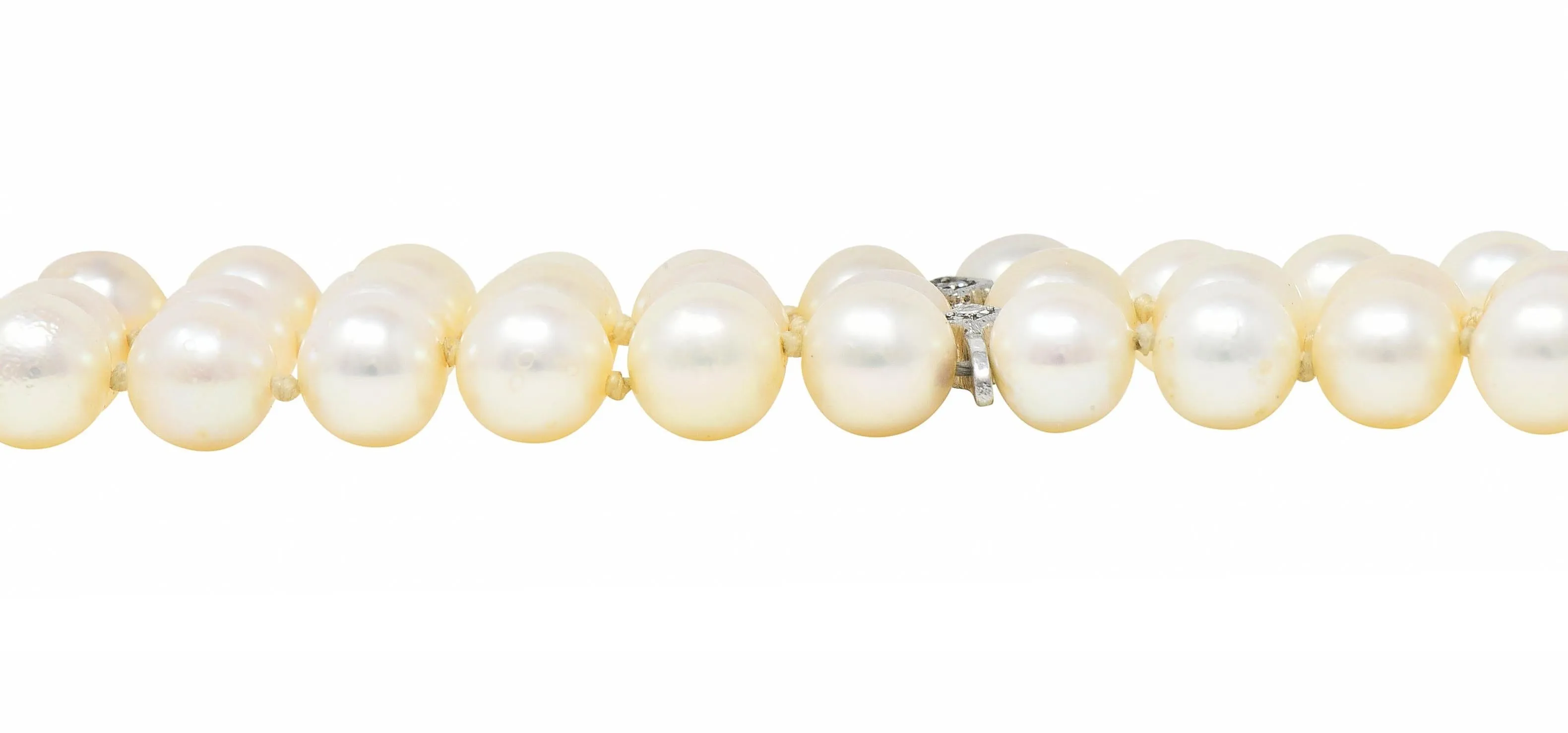 Mid-Century Diamond Pearl 18 Karat White Gold Foliate Multi-Strand Vintage Bracelet