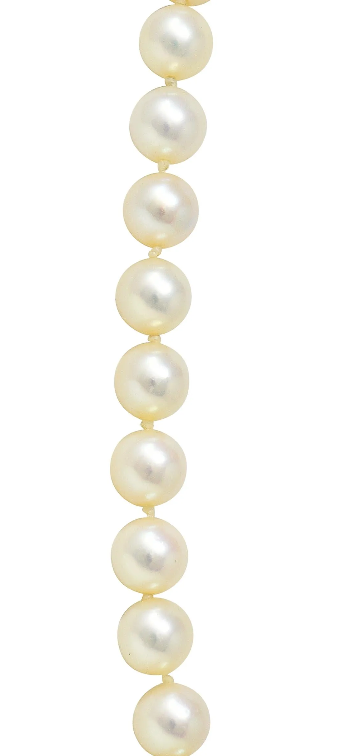 Mikimoto 1950's Diamond Pearl 14 Karat White Gold Fanning Ribbon Vintage Station Necklace