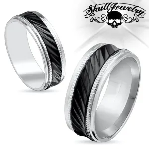 Milled Edge Black Center Stainless Steel Ring (c034)
