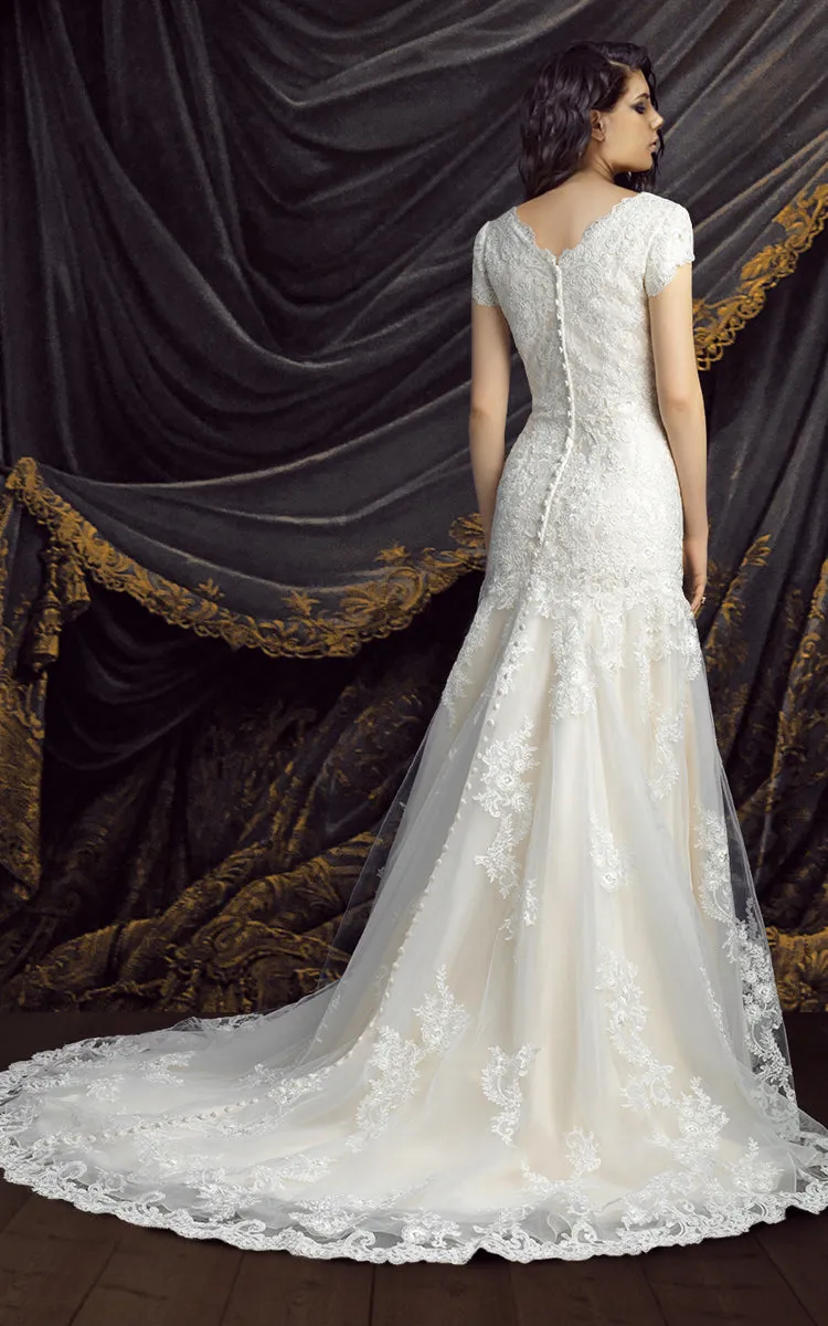 Modest Short Sleeve Lace Wedding Dress-HT_708794