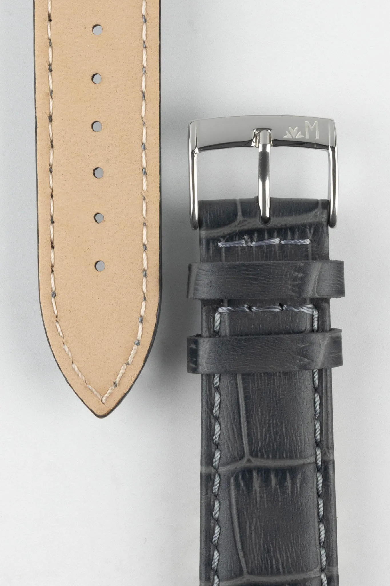 Morellato BOLLE Alligator-Embossed Calfskin Leather Watch Strap in DARK GREY