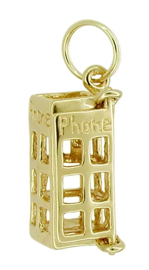 Movable Telephone Booth Charm in 14 Karat Gold