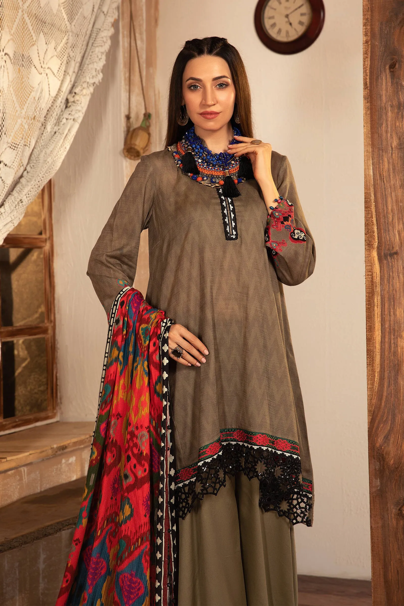 MPT 1209 A | Maria B MPrints Winter Collection 2021 | Unstitched Embroidered Khaddar Suits