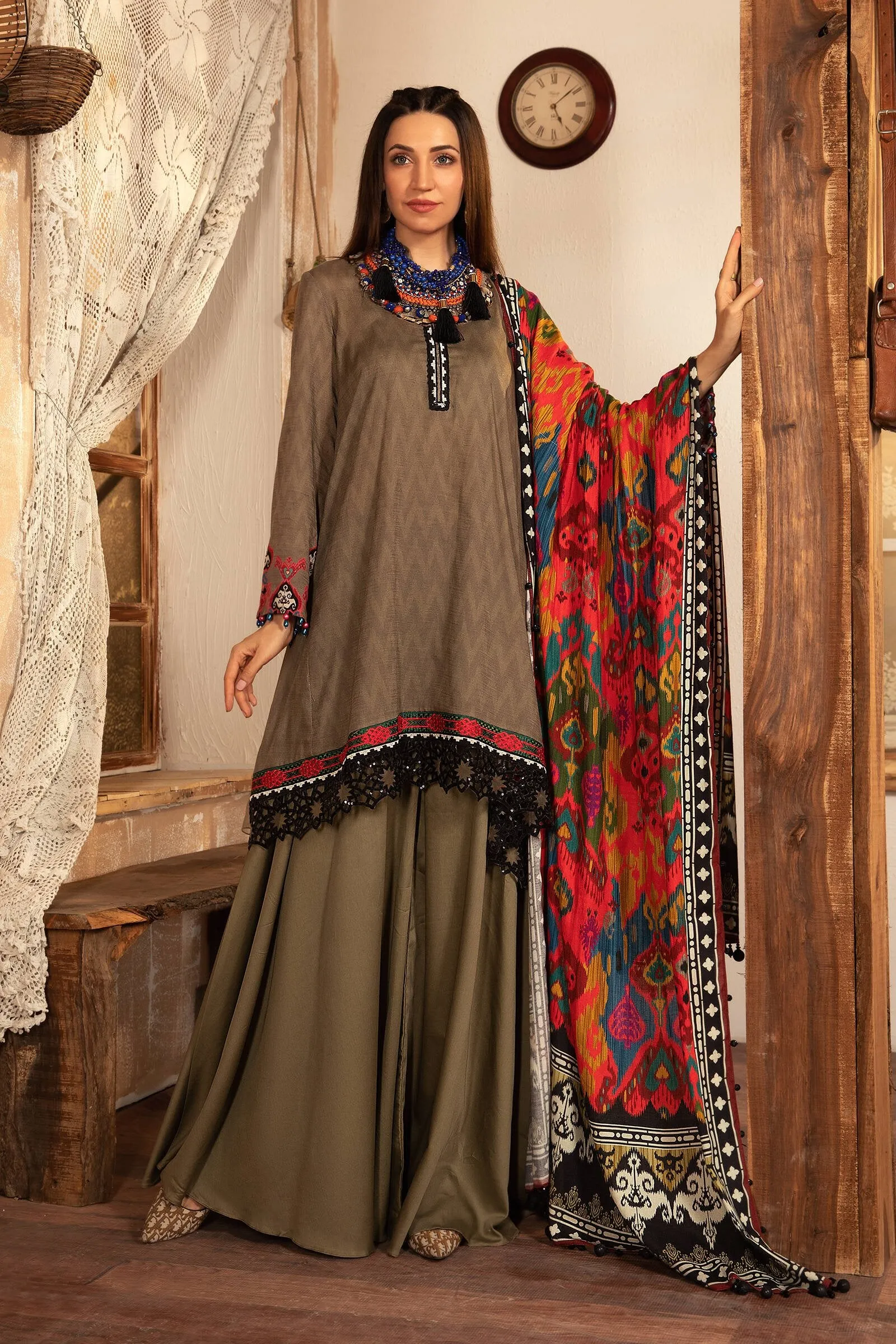MPT 1209 A | Maria B MPrints Winter Collection 2021 | Unstitched Embroidered Khaddar Suits