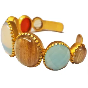 Multi Gemstone Gold Plated Brass Cuff Bracelet