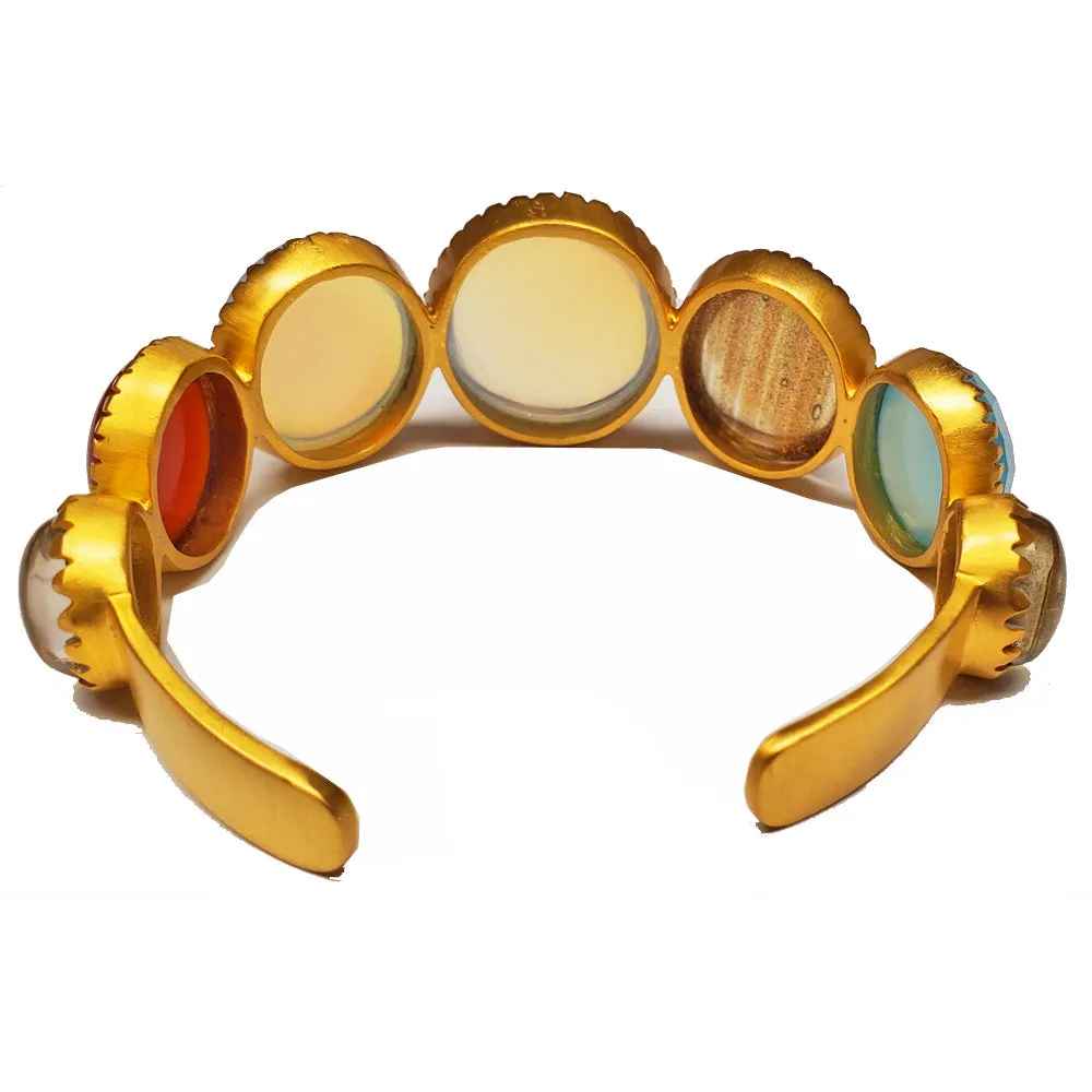 Multi Gemstone Gold Plated Brass Cuff Bracelet