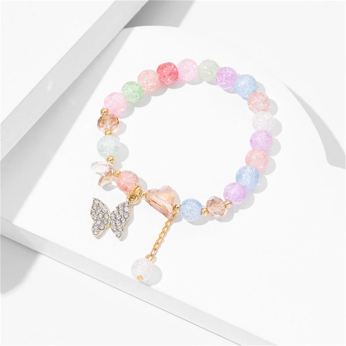 Multicolor Acrylic & 18K Gold-Plated Heart & Butterfly Beaded Stretch Bracelet