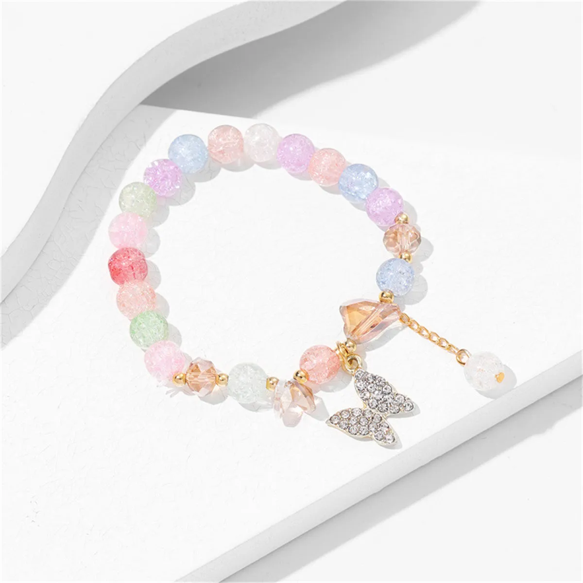 Multicolor Acrylic & 18K Gold-Plated Heart & Butterfly Beaded Stretch Bracelet