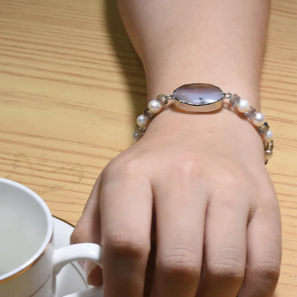 Natural Agate Freshwater Pearl Bracelet Women Beauty Fashion Jewelry Adjustable