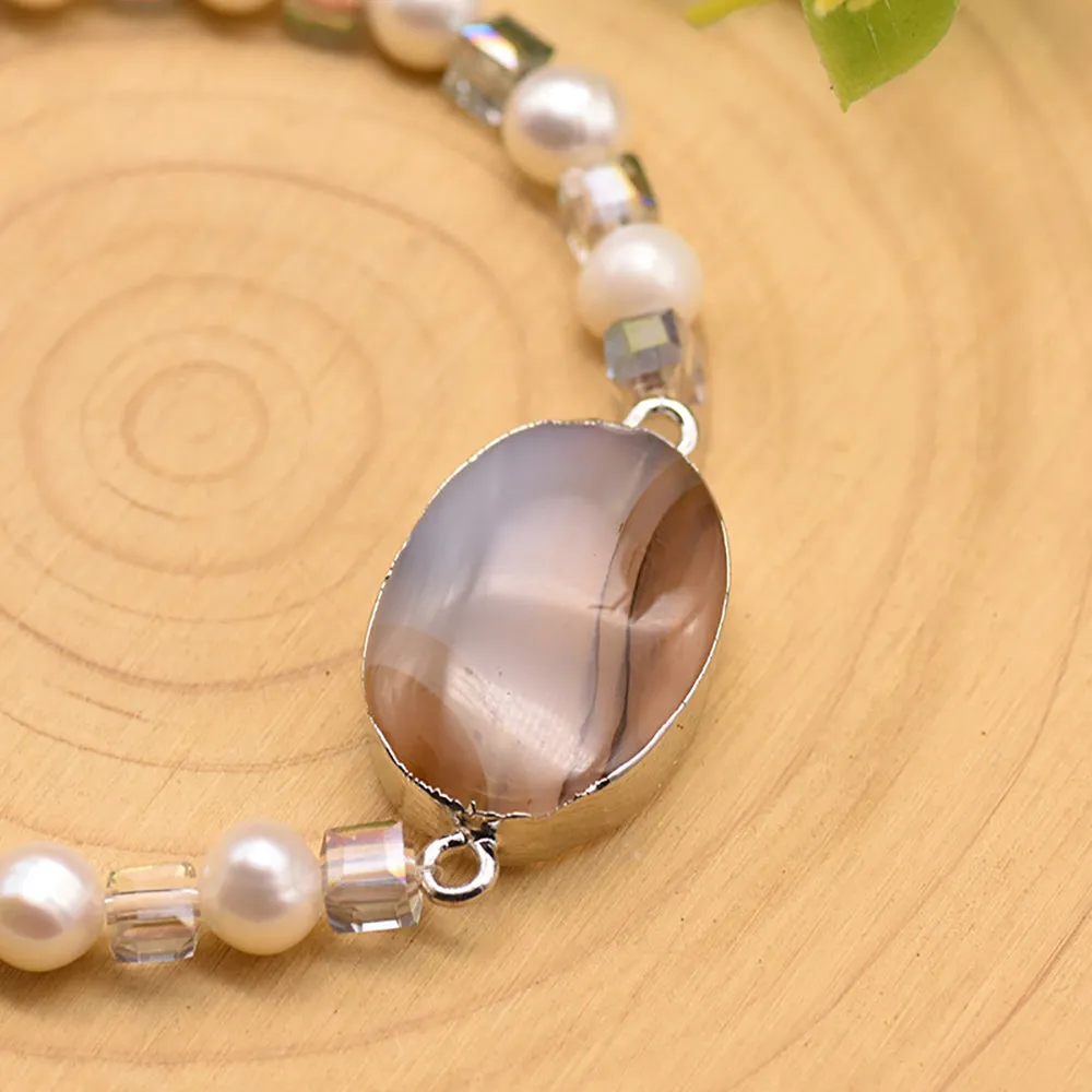 Natural Agate Freshwater Pearl Bracelet Women Beauty Fashion Jewelry Adjustable