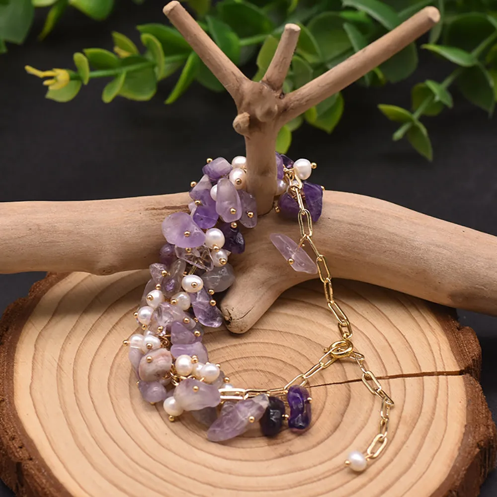 Natural Freshwater Pearl Amethyst Bracelet Women Fashion Statement Jewelry Gift