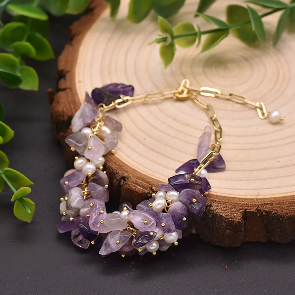 Natural Freshwater Pearl Amethyst Bracelet Women Fashion Statement Jewelry Gift