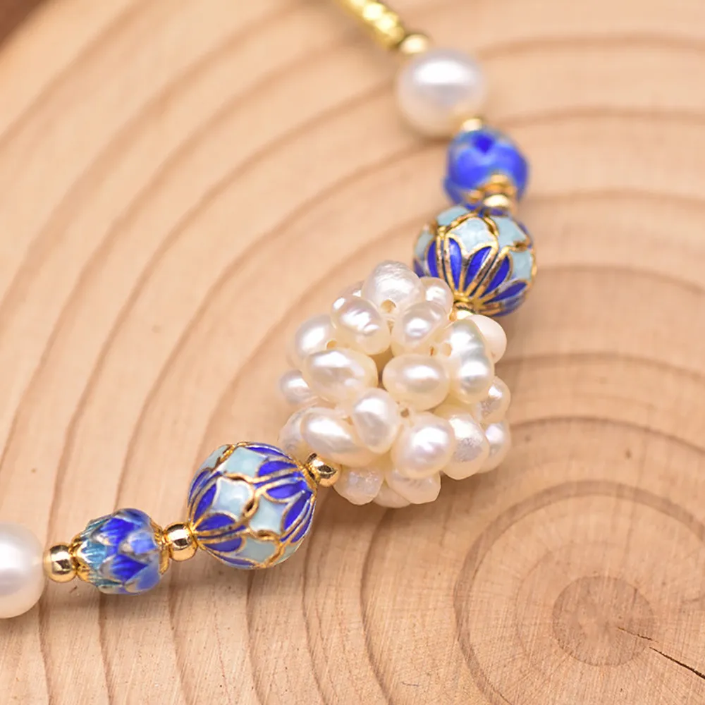 Natural Freshwater Pearl Bracelet Cloisonne Bangle Women Fashion Charm Jewelry