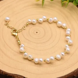 Natural Freshwater Pearl Bracelet Gold Plated Woman Fashion Simple Jewelry