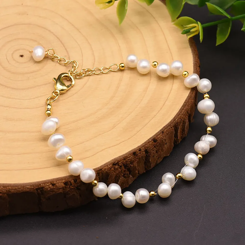 Natural Freshwater Pearl Bracelet Gold Plated Woman Fashion Simple Jewelry