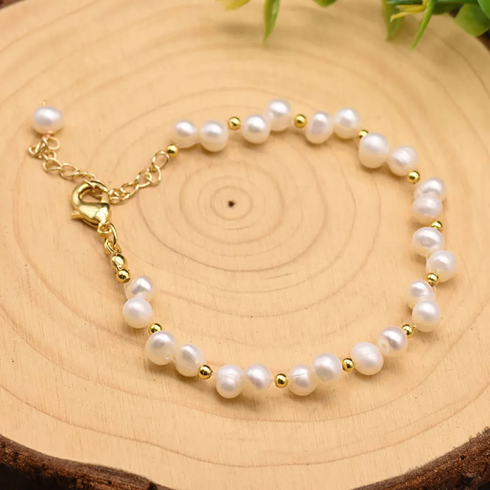 Natural Freshwater Pearl Bracelet Gold Plated Woman Fashion Simple Jewelry
