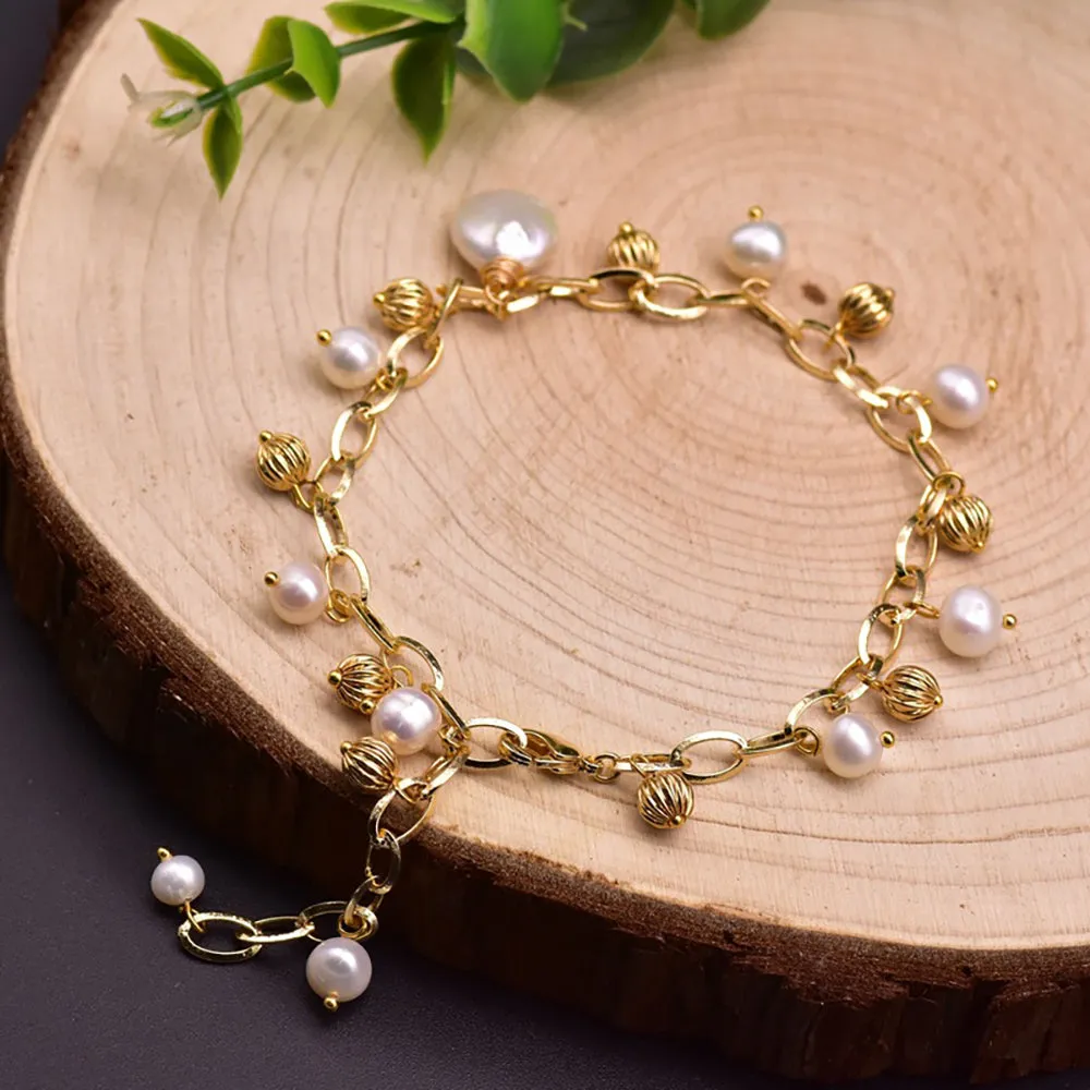 Natural Freshwater Pearl Bracelet Gold Plated Women Fashion Jewelry Adjustable