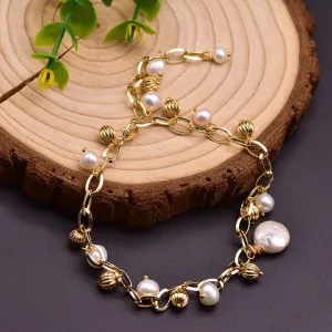 Natural Freshwater Pearl Bracelet Gold Plated Women Fashion Jewelry Adjustable