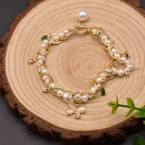 Natural Freshwater Pearl Braided Bracelet Butterfly Women Fashion Jewelry Gift
