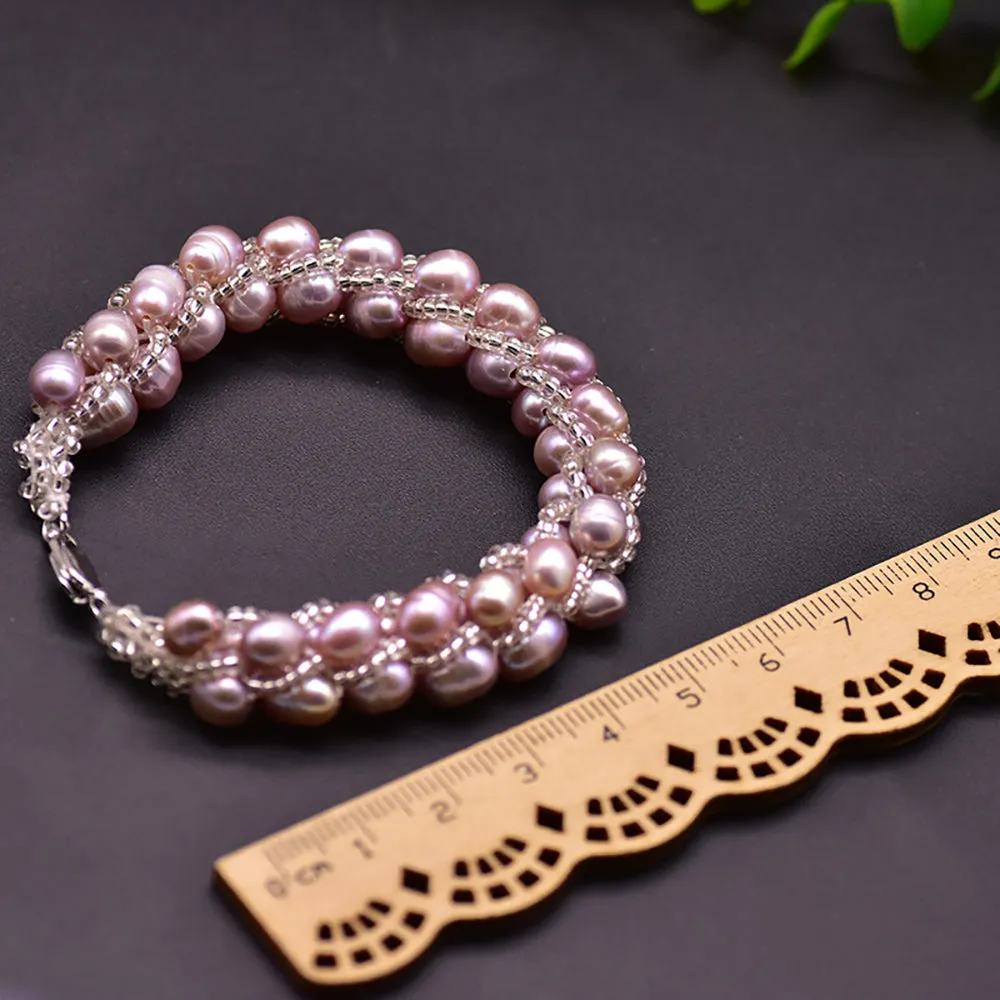 Natural Freshwater Pearl Braided Bracelet Woman Fashion Charm Jewelry 7.7"