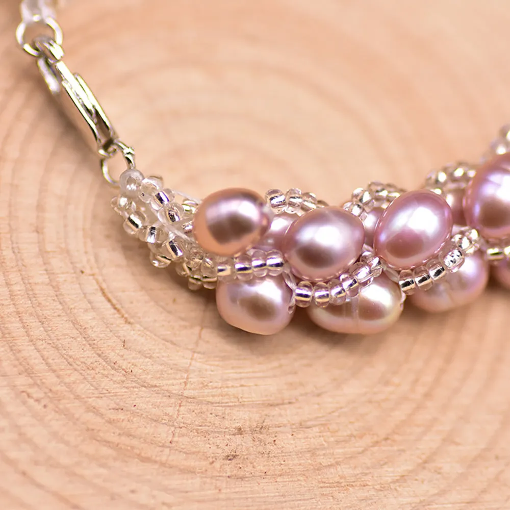 Natural Freshwater Pearl Braided Bracelet Woman Fashion Charm Jewelry 7.7"